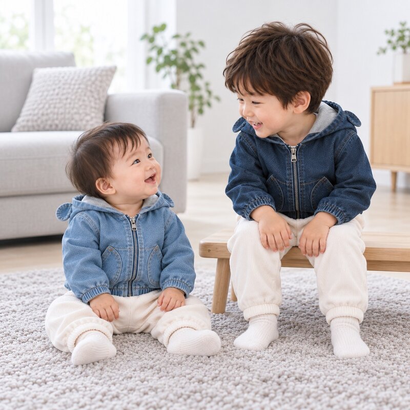 立體熊耳朵牛仔連帽外套—Baby.小童款
