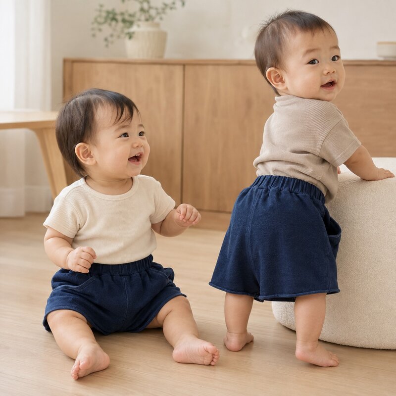 寶寶 牛仔色棉短褲 圖片 1