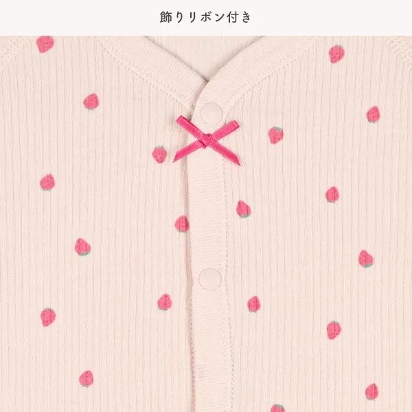 日本選品 長袖羅紋包屁衣兩件組(草莓) 圖片 2