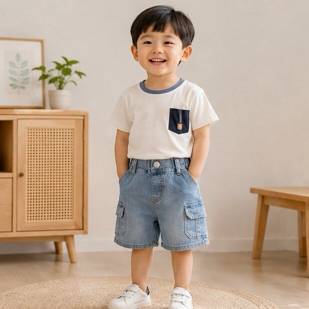 雙口袋工裝牛仔短褲