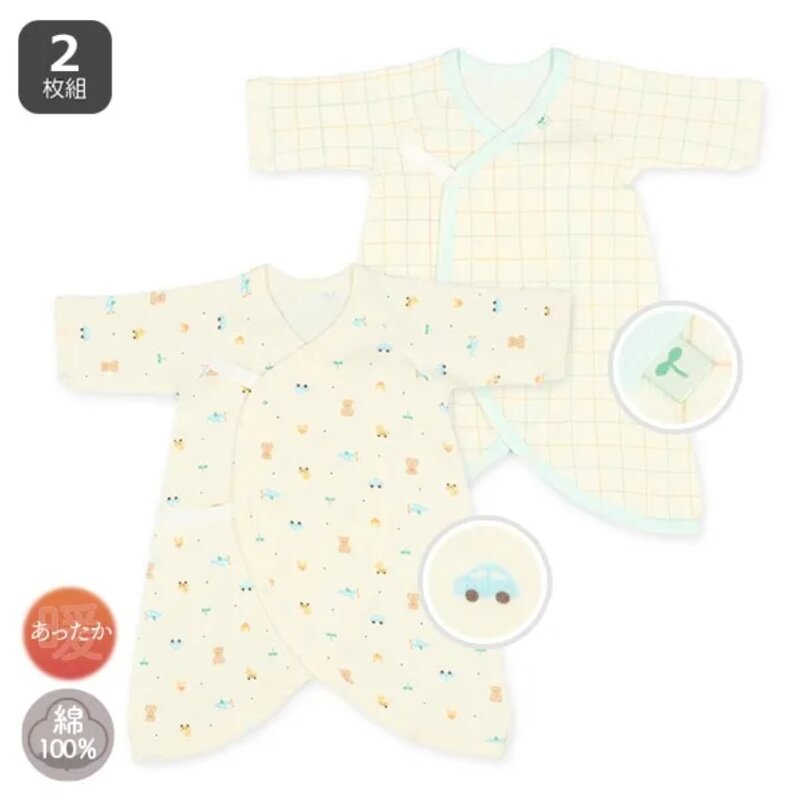日本選品 新生兒長袖蝴蝶衣兩件組(玩具圖案)