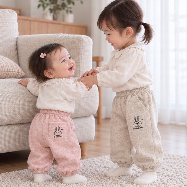 可愛線條小兔棉質束口長褲—Baby.小童款 圖片 2