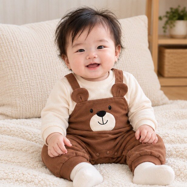 立體熊耳假兩件造型連身爬服 圖片 2