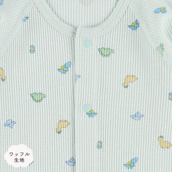 日本選品 長袖華夫格包屁衣兩件組（恐龍圖案） 圖片 2
