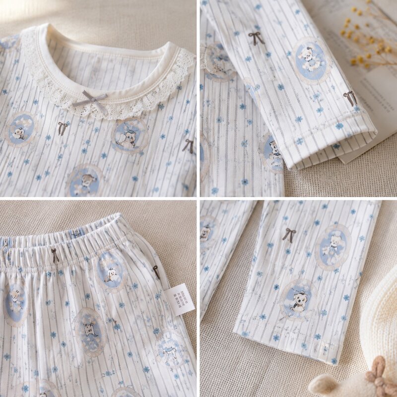 蕾絲滾領直紋小熊居家服套裝 圖片 6