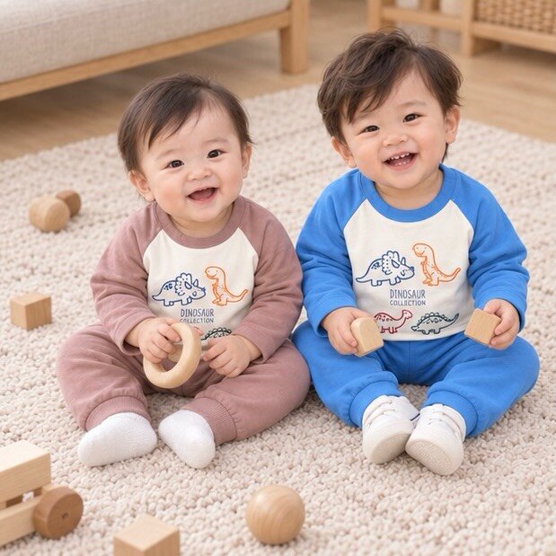 台製 寶寶童趣恐龍圖案撞色長居家服套裝
