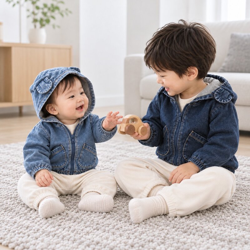 立體熊耳朵牛仔連帽外套—Baby.小童款 圖片 3