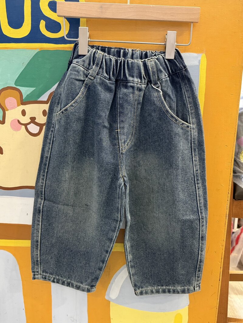 美式復古後口袋刺繡牛仔長褲