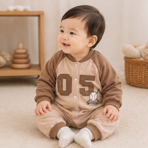 棒球05拼色長袖爬服 圖片 2